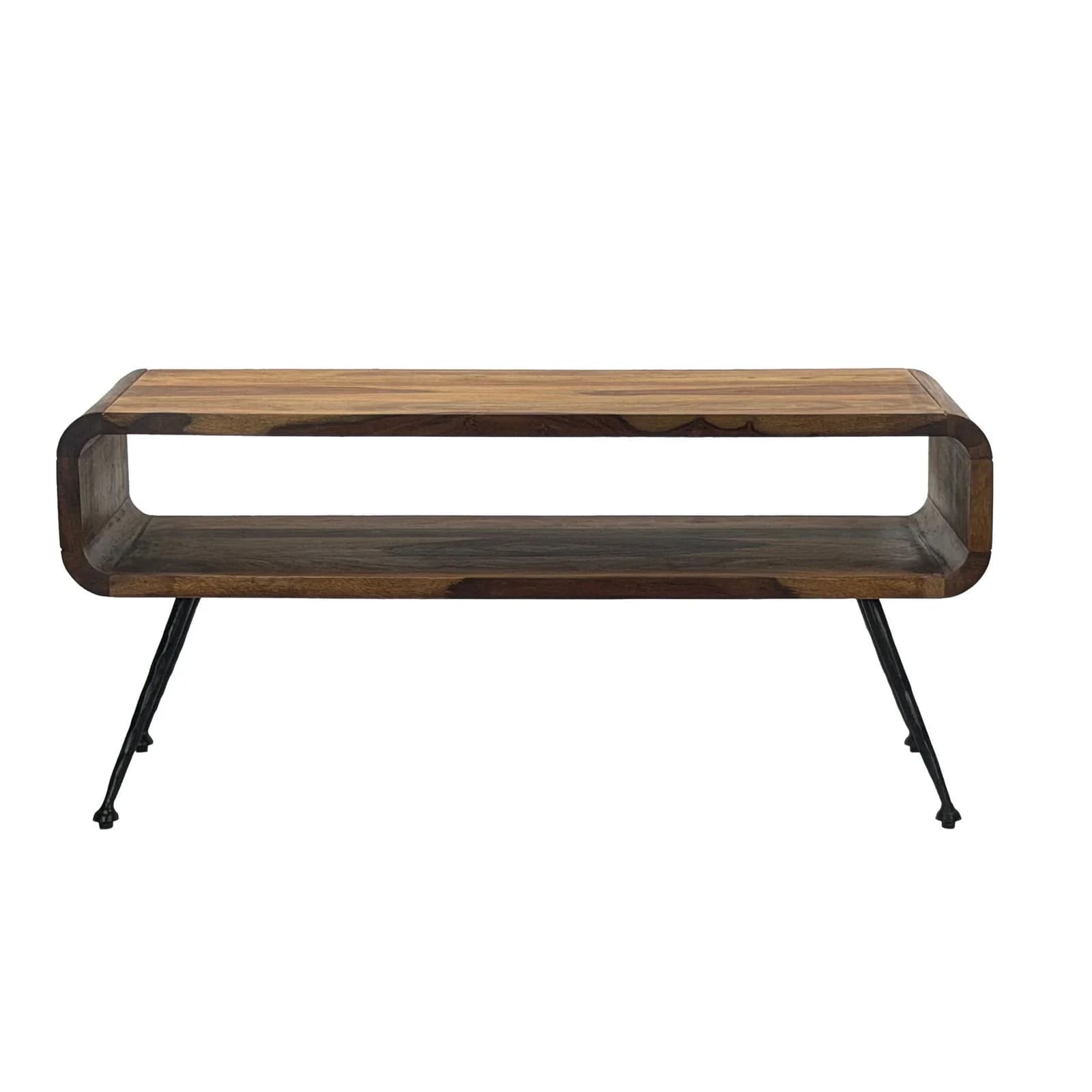 Couchtisch Sheesham massiv mit Metallgestell Braun Schwarz