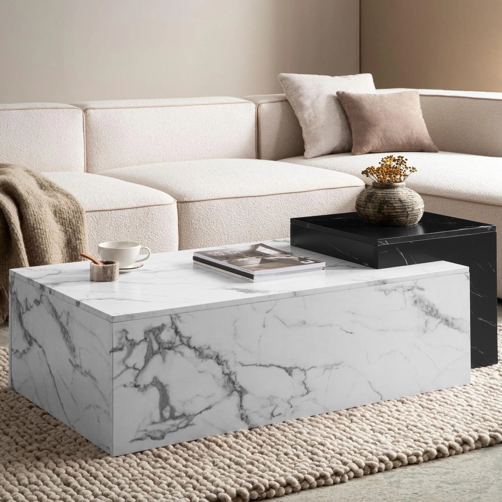 FineBuy Couchtisch Weiß 120 cm Marmor Optik Modern