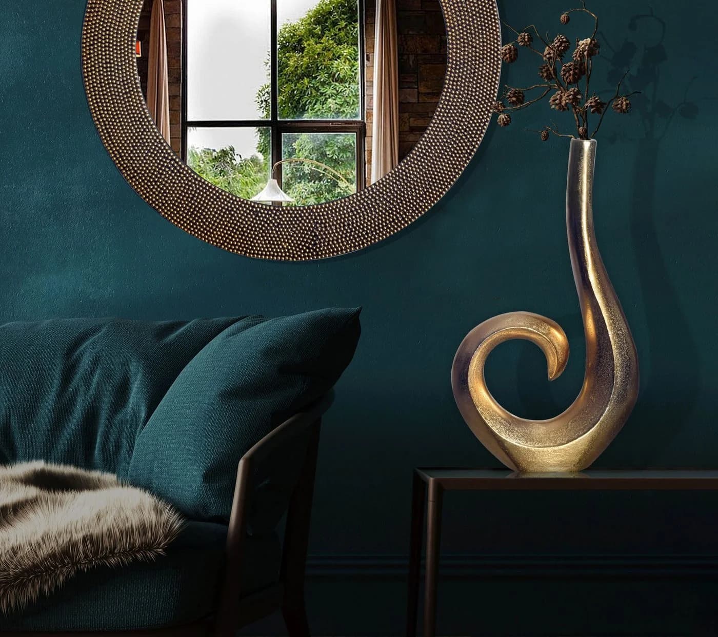 FINEBUY Tischvase FB65128 Vase Blumenvase 47 cm Aluminium Spirale Gold
