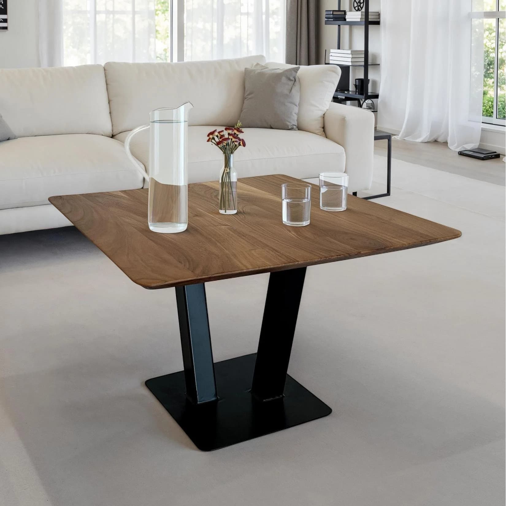 FineBuy Couchtisch quadratisch 60 cm Akazie Massivholz