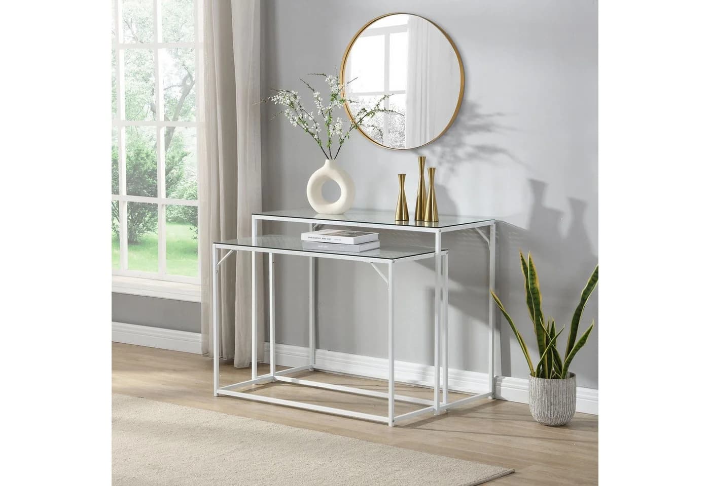 FINEBUY Konsolentisch FB72752 2er Set Flurtisch Metall Glasplatte Modern Industrial