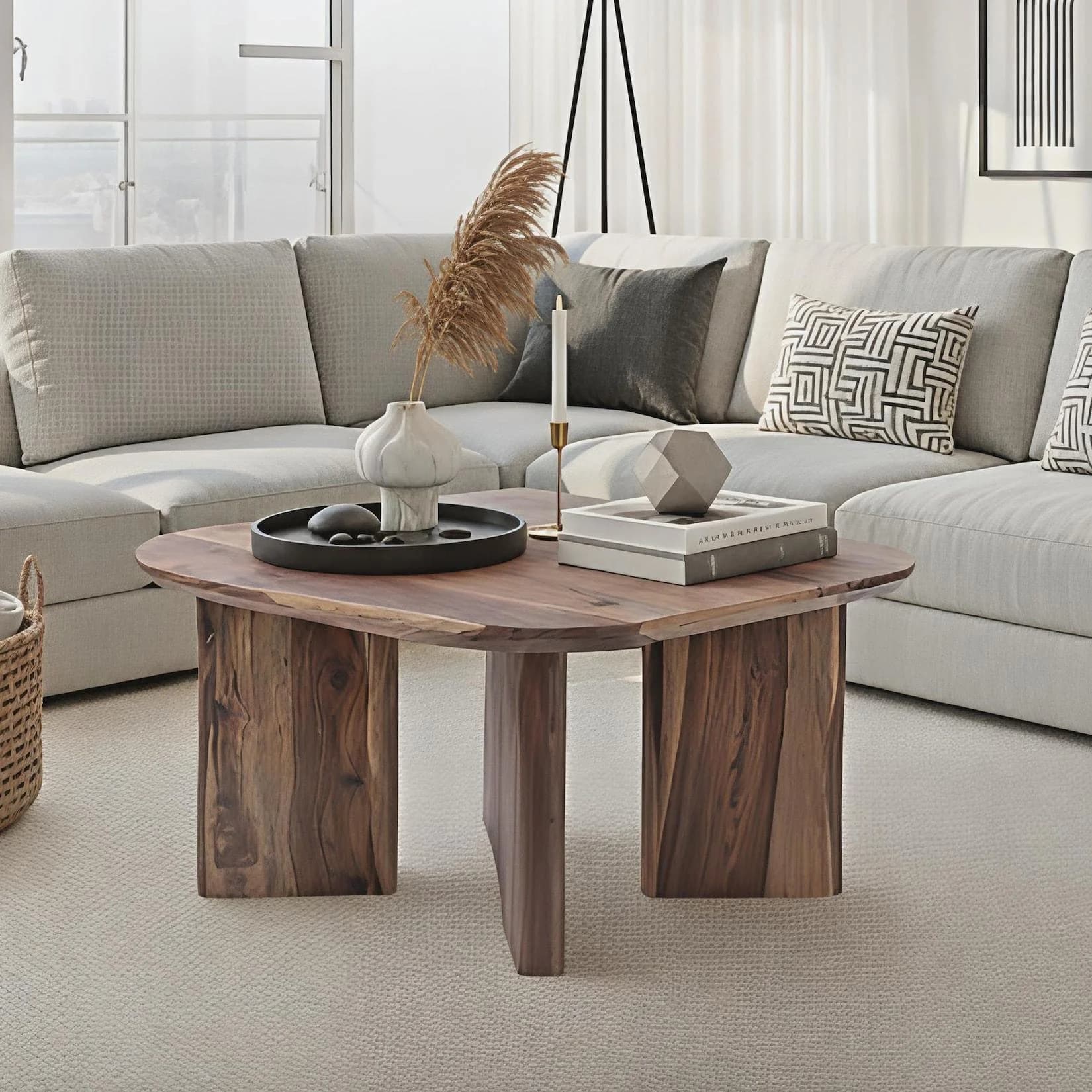 FineBuy Couchtisch Sheesham Massivholz 60cm quadratisch