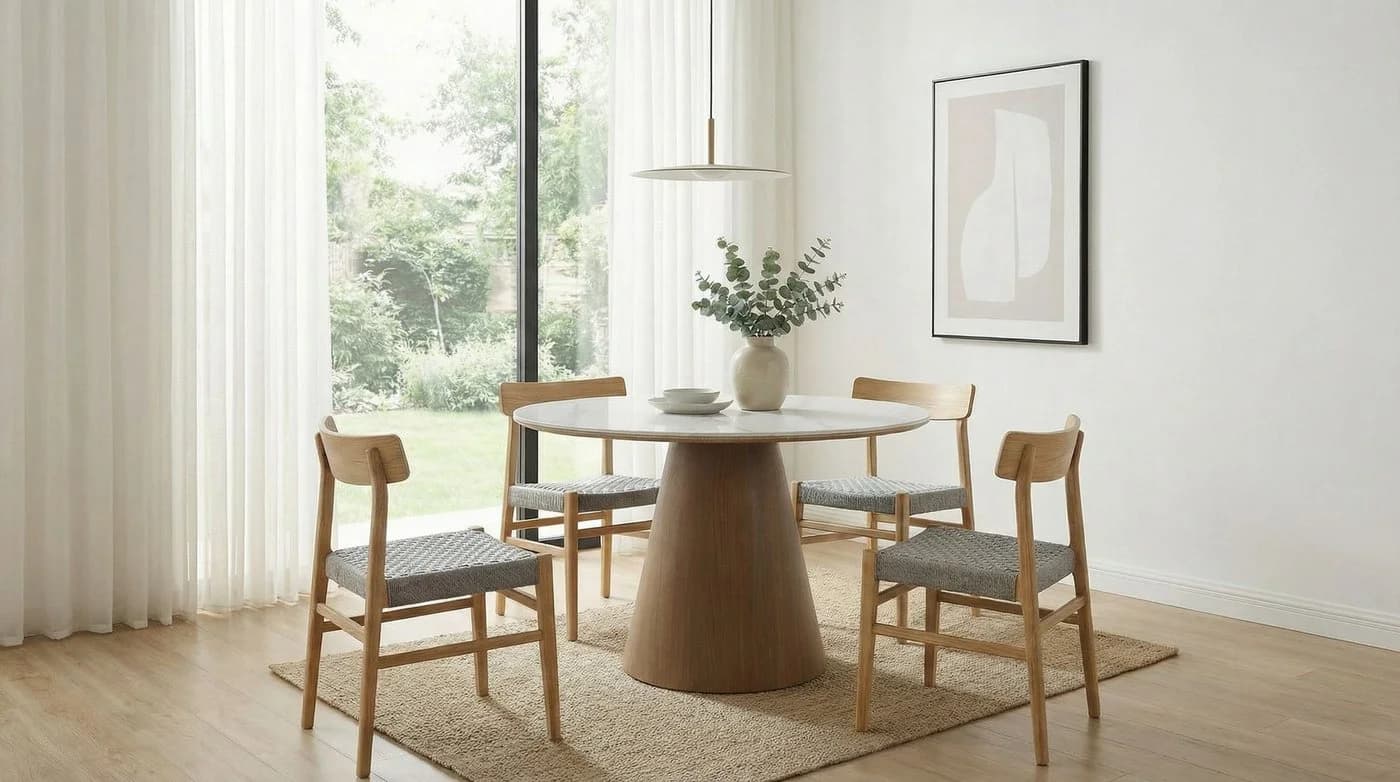 FINEBUY Esstisch rund 120cm Marmor Optik Braun