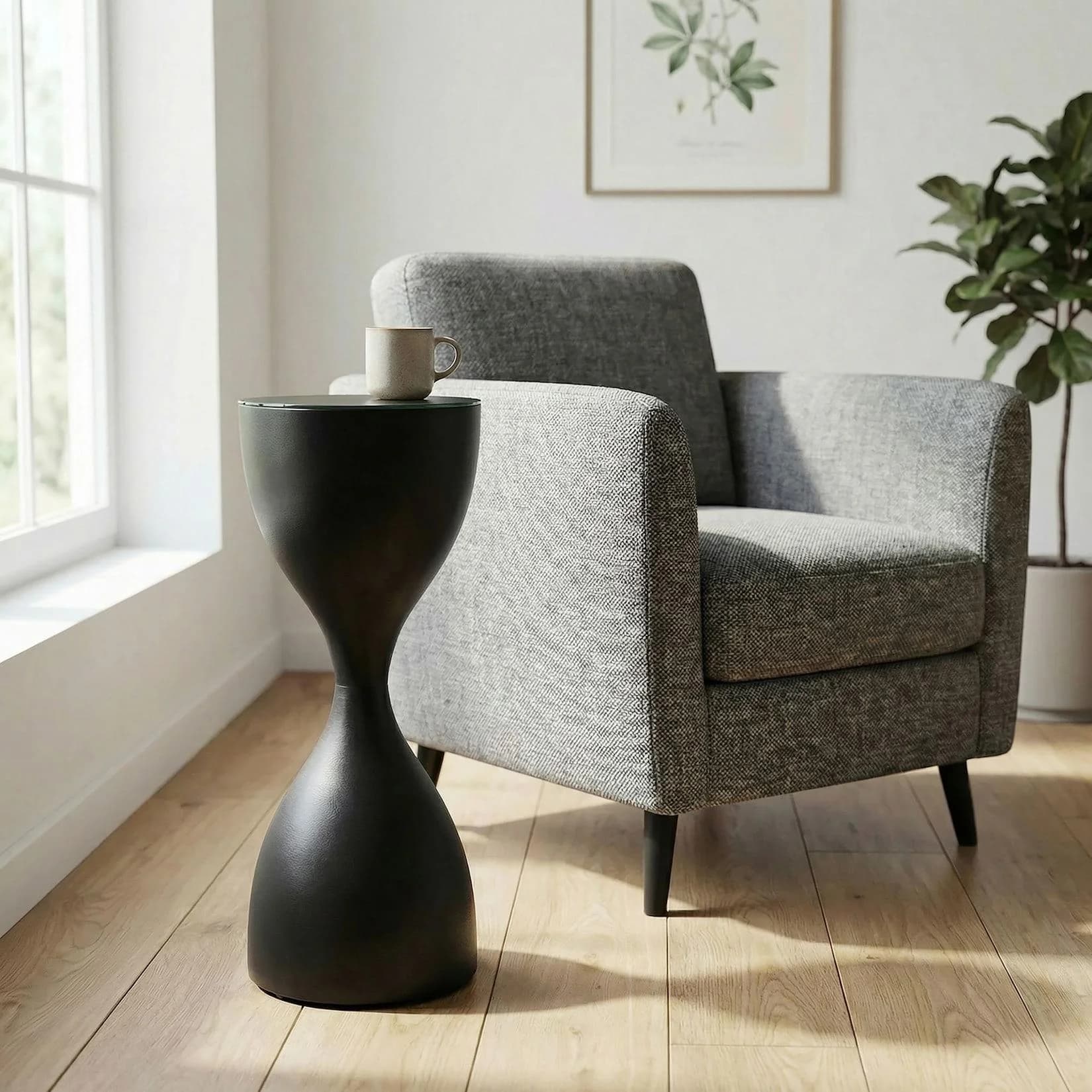 FineBuy Beistelltisch Alu Glas 23cm Schwarz - Moderner Rundtisch