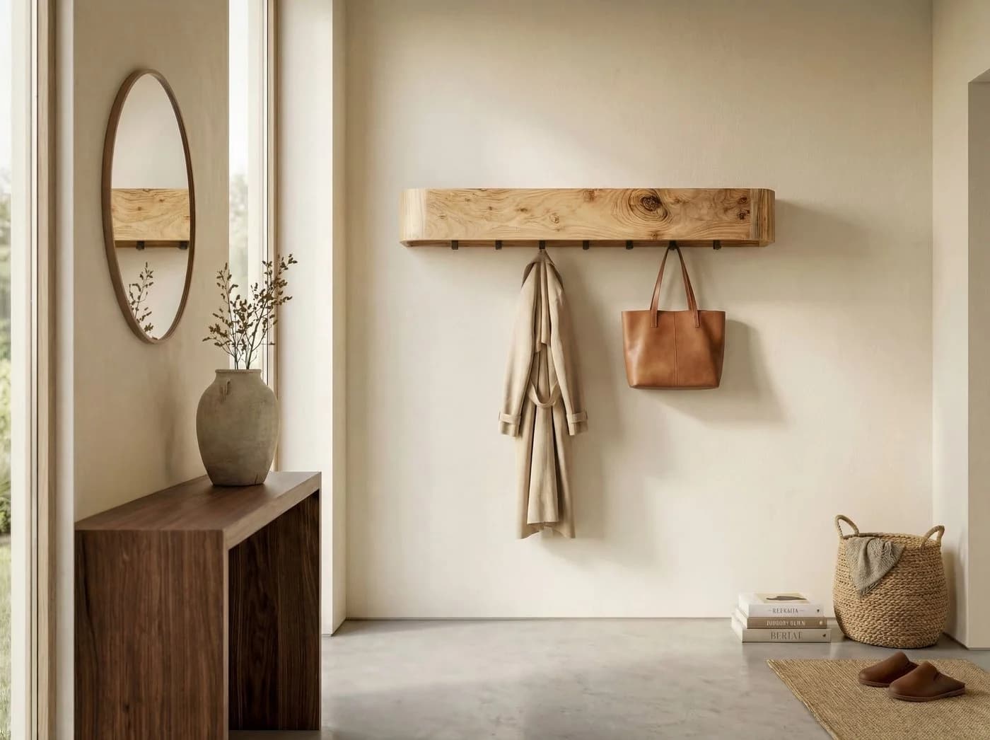 FINEBUY Wandgarderobe aus Akazienmassivholz mit 7 Haken