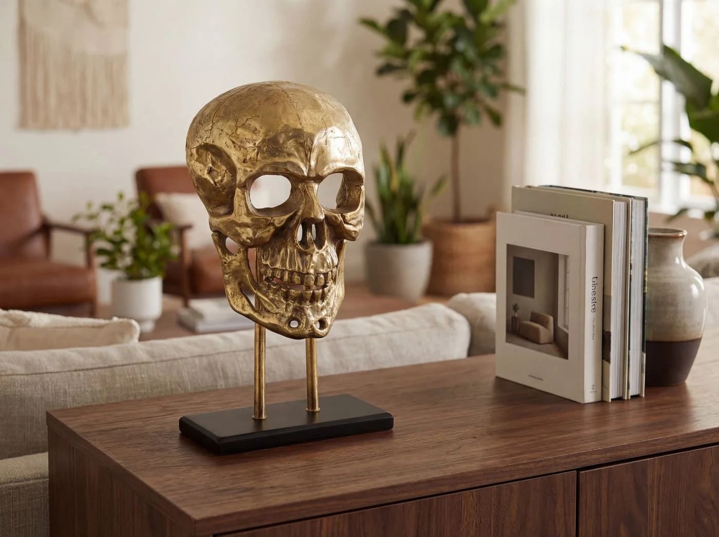 FINEBUY Dekofigur Totenkopf 57cm Aluminium Gold