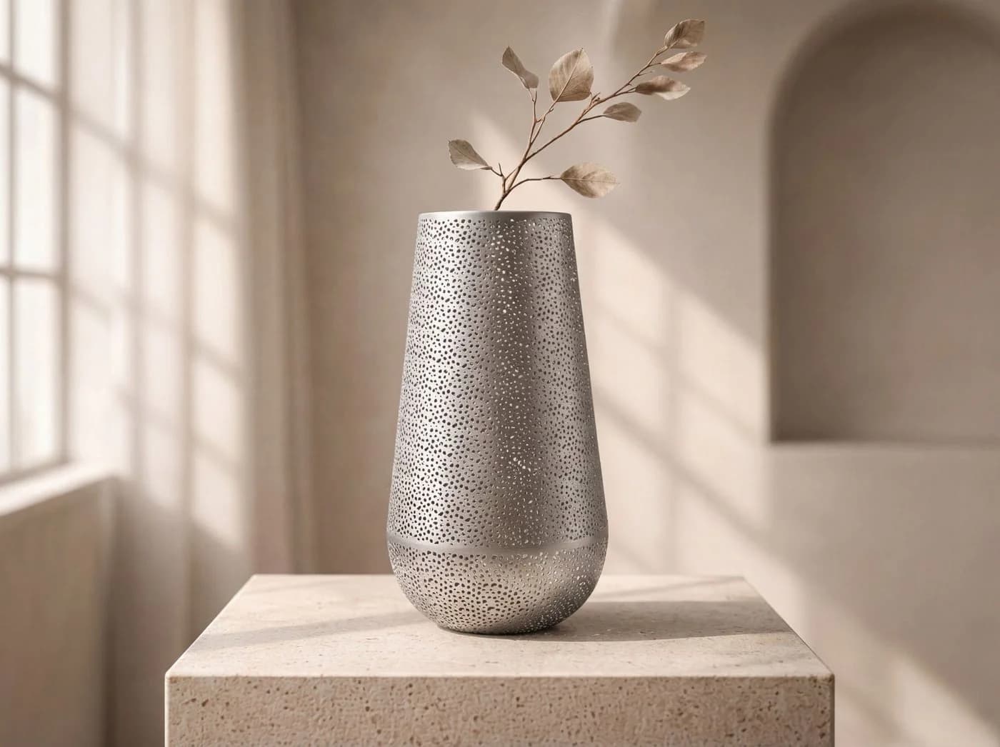 FINEBUY Dekovase Silber 47 cm Standvase aus Metall