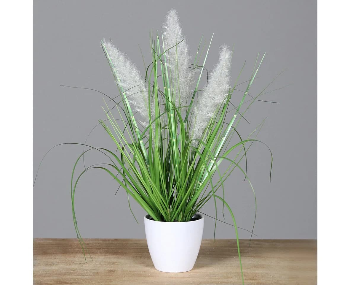mucPlants Kunstgras im Topf ca. 38cm Weiß Grün
