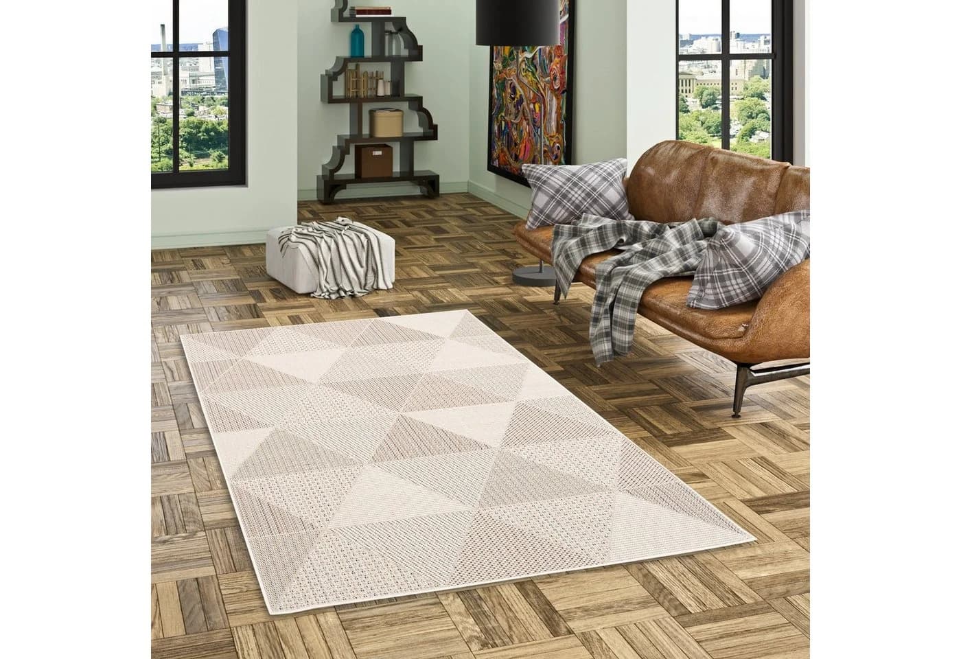 Pergamon Outdoorteppich Flachgewebe Campus Rauten Beige Sisaloptik