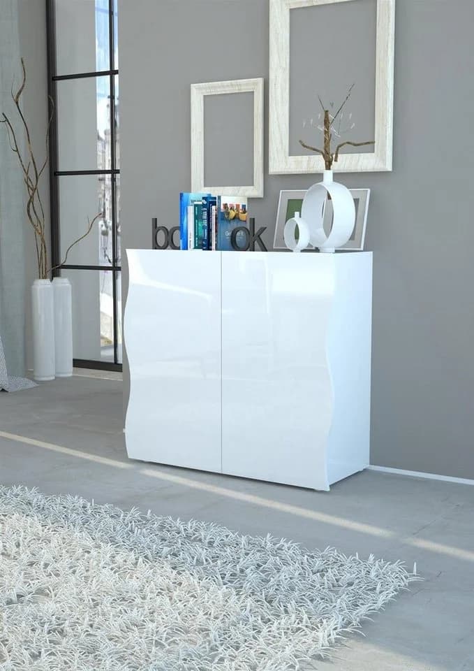 möbelando Kommode Onda Weiß Hochglanz Modern