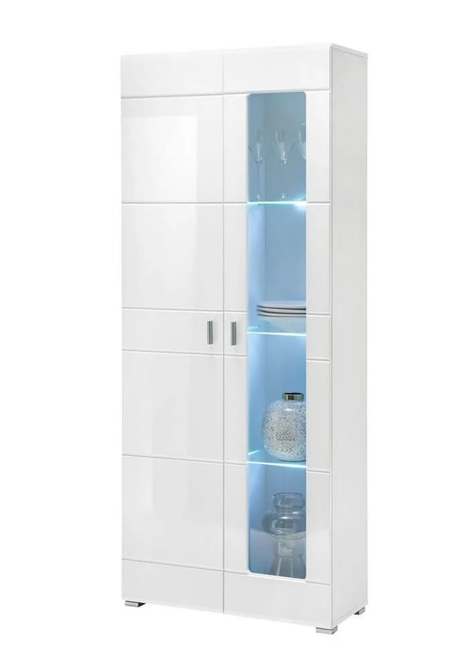 PREISBRECHER Vitrine Ella Weiß Hochglanz