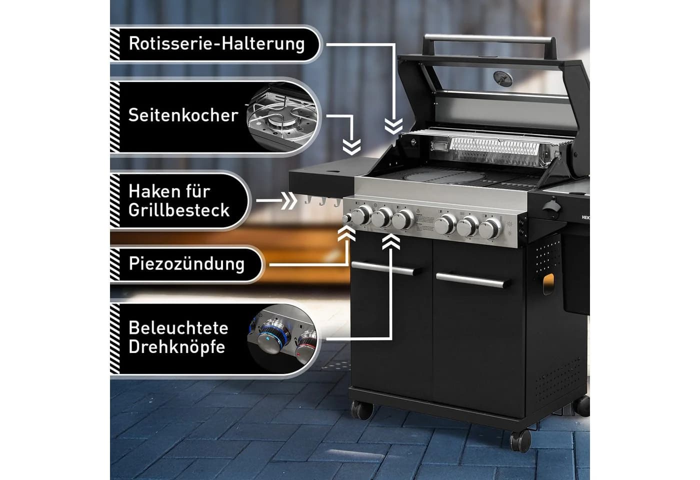 Feuergott Gasgrill Hektor 4B-S mit 4-Brenner-System & Edelstahl