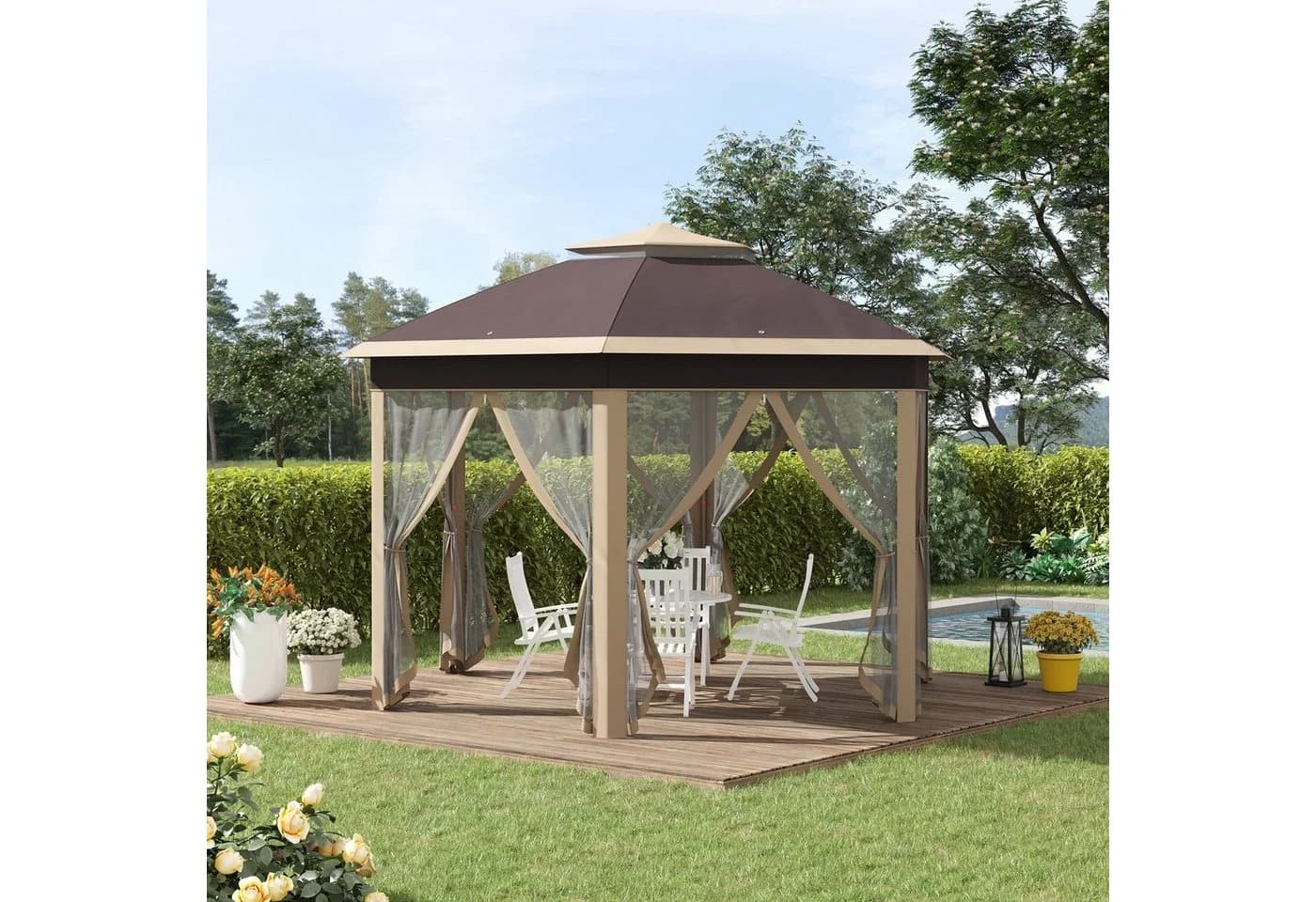 Outsunny Faltpavillon Metall, Polyesterstoff, Mesh 4x4m
