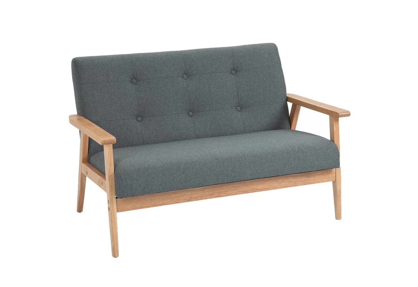 HOMCOM Zweisitzer Sofa Grau Leinenoptik Gummiholz