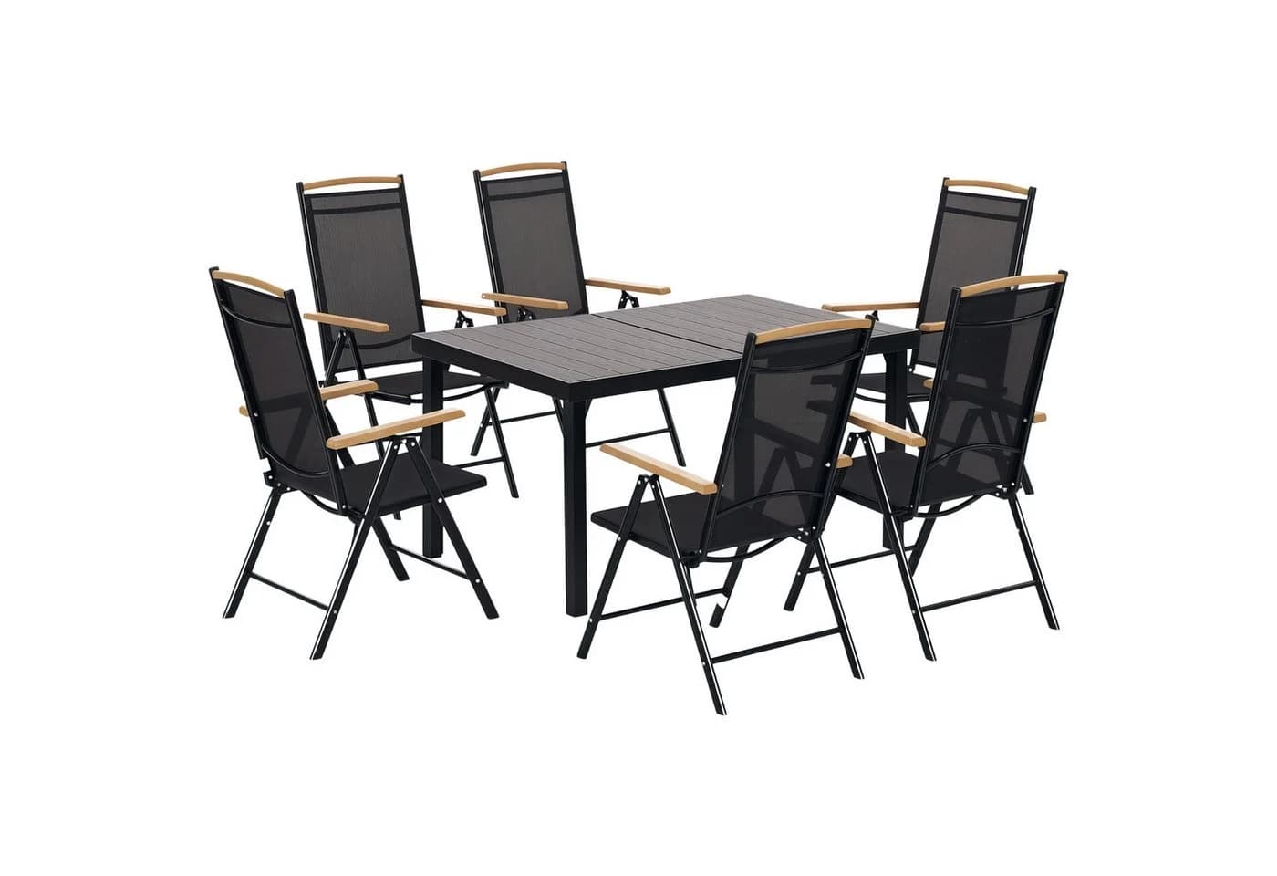 Outsunny Garten-Essgruppe 7-tlg. Klappbar Schwarz