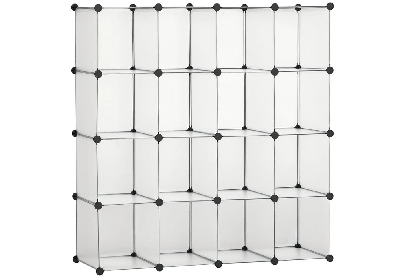 HOMCOM Kommode DIY Regalsystem mit 16 Würfeln Kunststoff Stahl Weiß