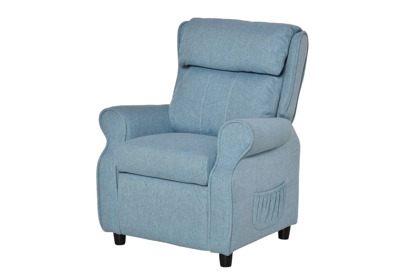HOMCOM Kindersessel mit Fußstütze Blau Leinen