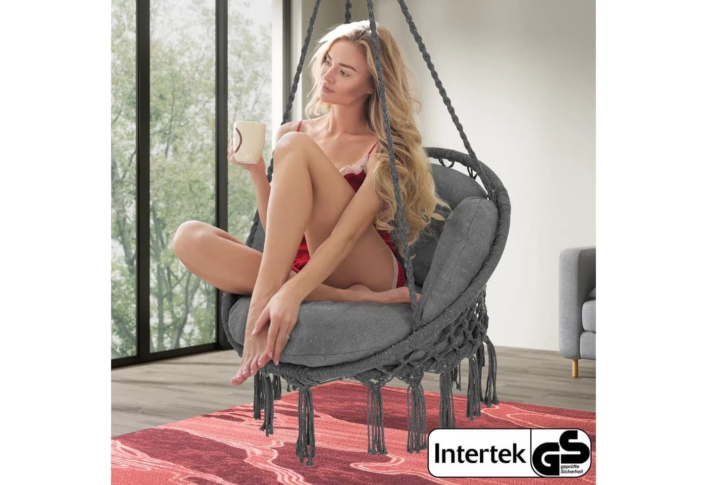 Detex Hängesessel 150kg belastbar weiche Kissen Boho-Design