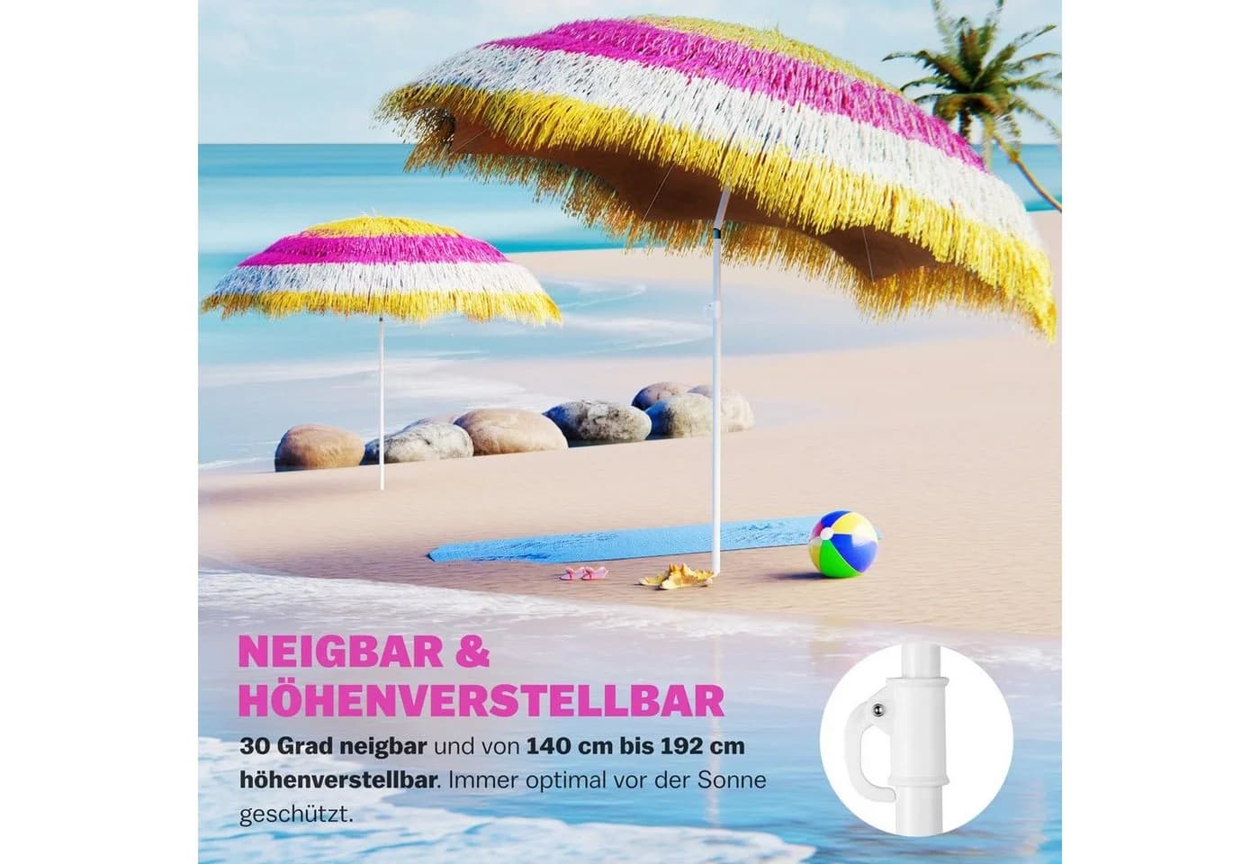 Kingsleeve Sonnenschirm Hawaii Bunt Neigbar Höhenverstellbar