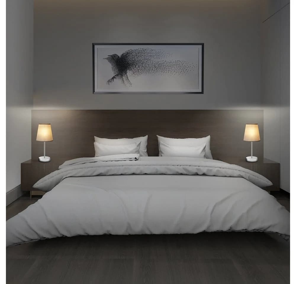 Monzana Tischleuchte Lumière 2er Set Chrom Grau Stoffschirm E14