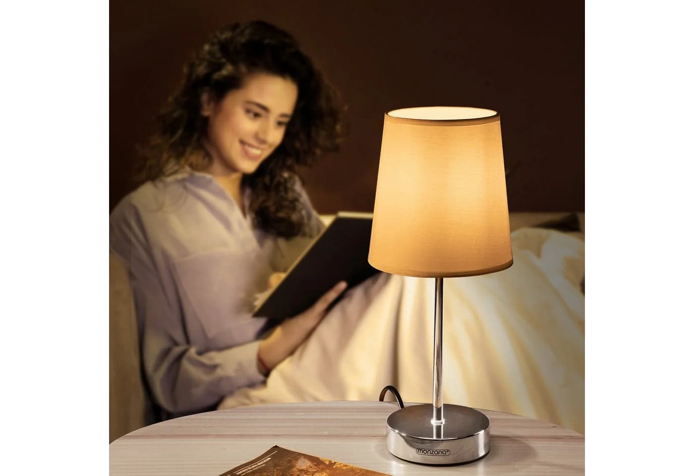 monzana Tischleuchte Lumiere Weiß 2er Set Stoffschirm E14