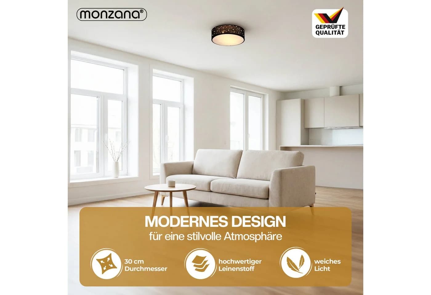 monzana Deckenleuchte Sternenhimmel Stoffschirm E27 Modern Schwarz