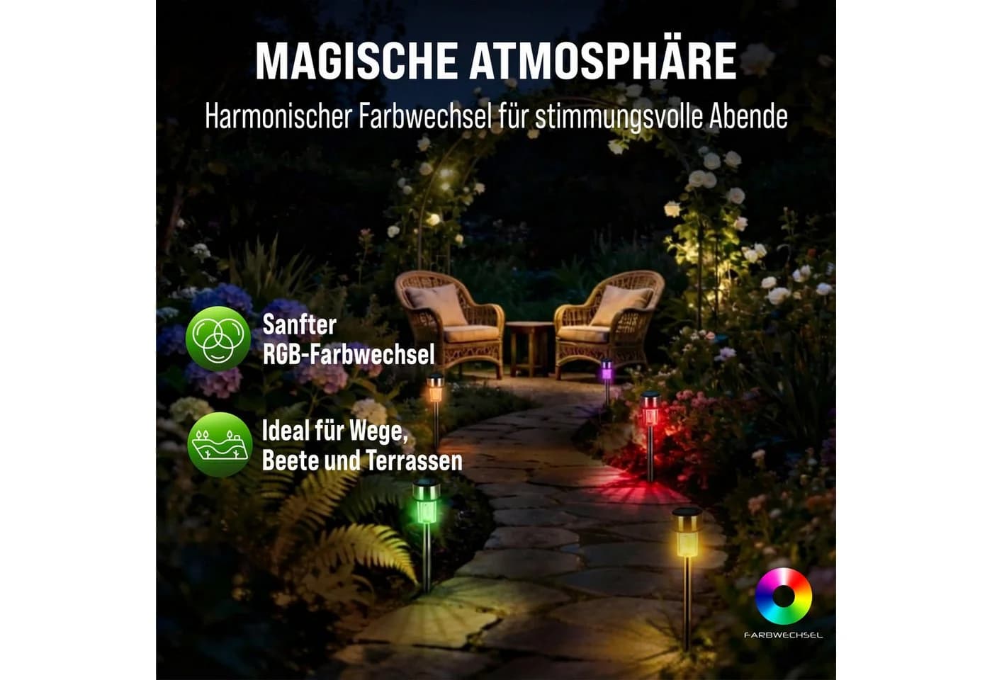 monzana LED Solarleuchte 16er Set Edelstahl Farbwechsel IP44
