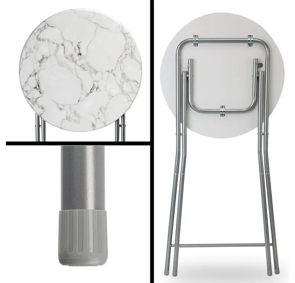 Casaria Stehtisch 2-tlg. Klappbar Weiß Silber Marmoroptik