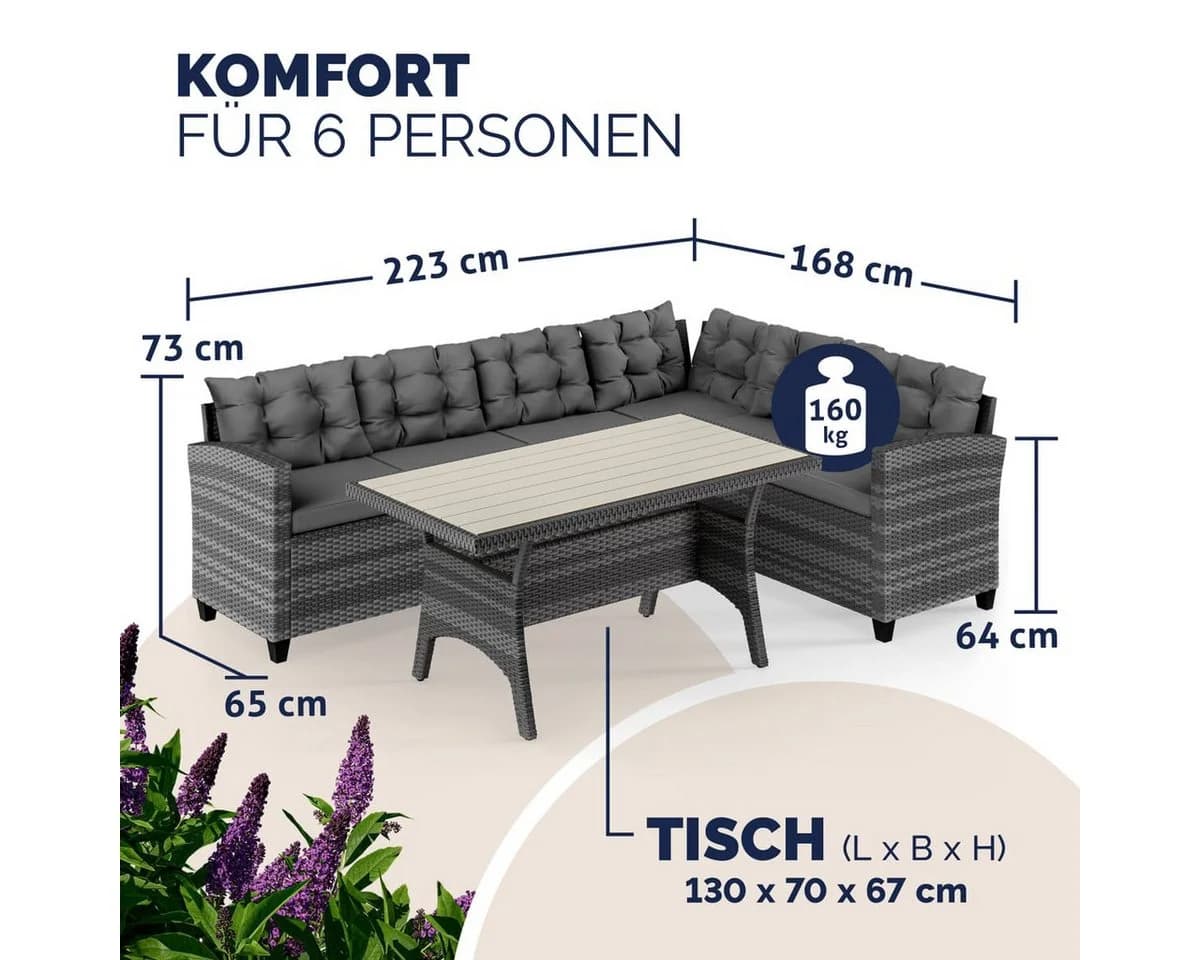 Casaria Gartenlounge-Set Lissabon Grau Polyrattan WPC