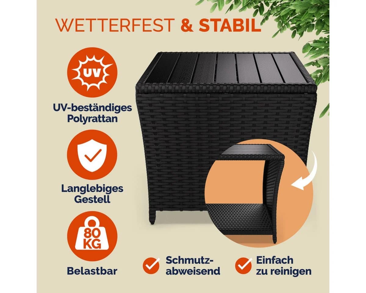 Casaria Beistelltisch Wetterfest Polyrattan WPC Schwarz