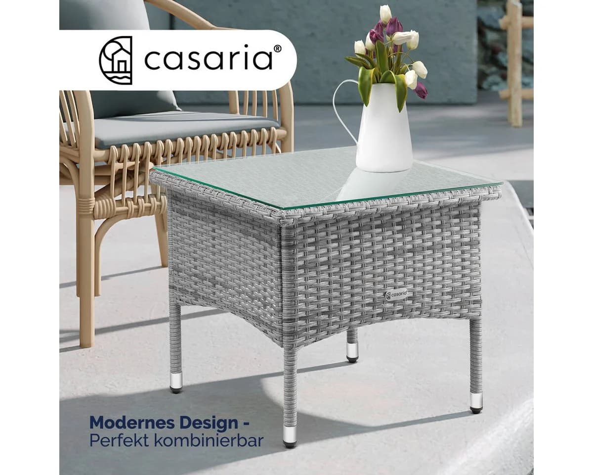 Casaria Beistelltisch Polyrattan Grau Höhenverstellbar Wetterfest