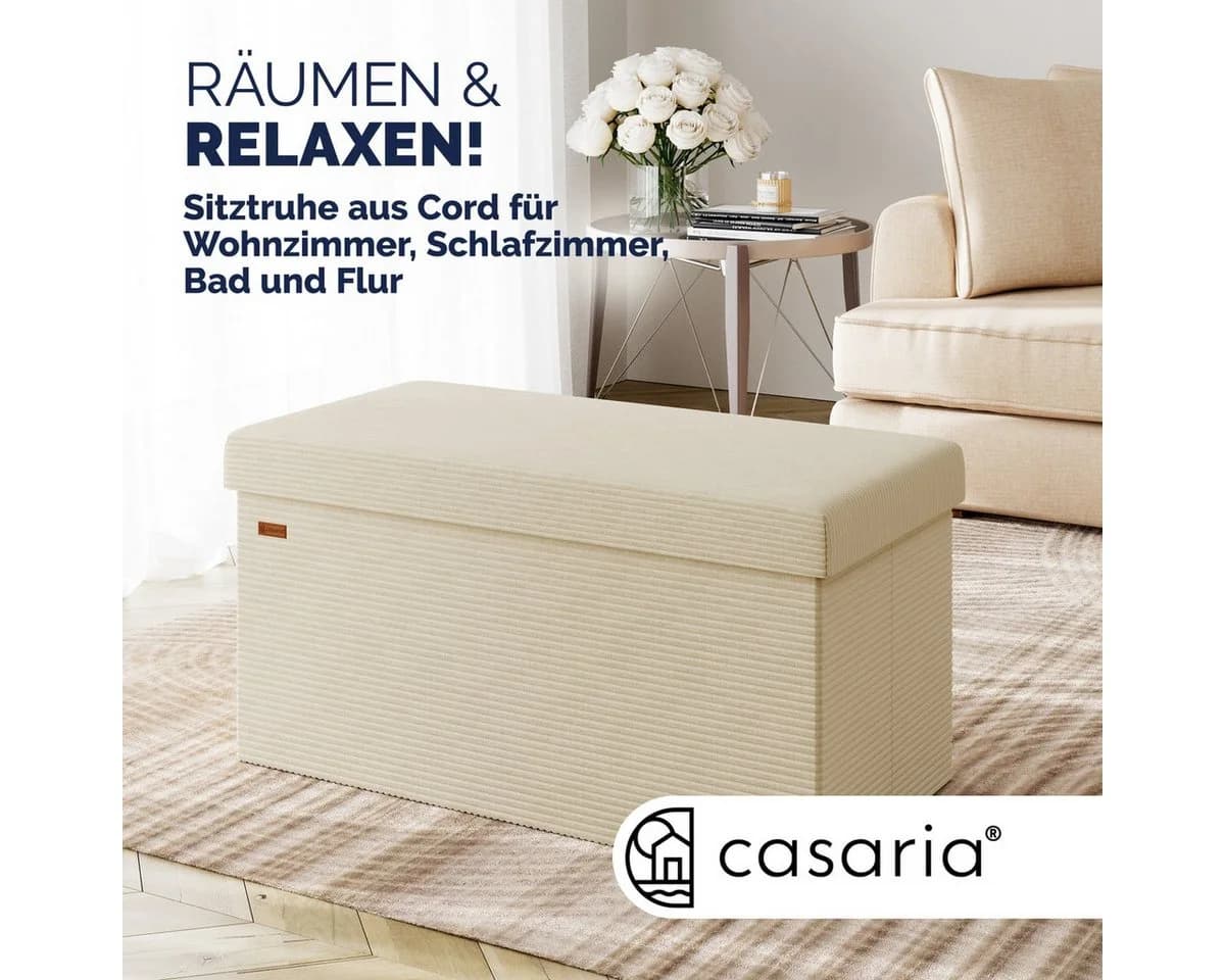 Casaria Sitzbank Cord Beige Faltbar mit Stauraum
