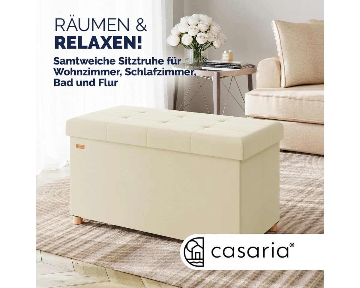 Casaria Sitzbank Samt Beige Faltbar mit Holzfüßen