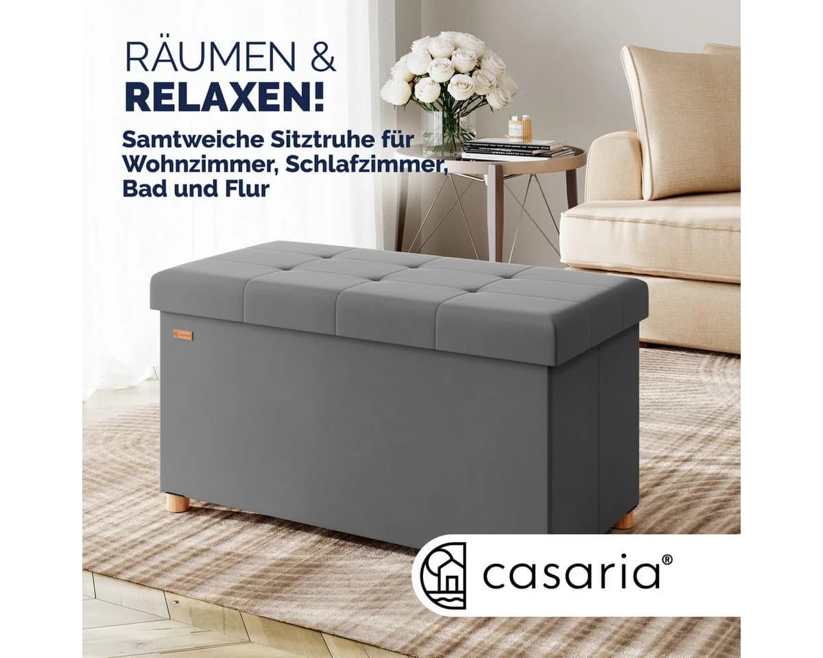 Casaria Sitzbank Samt Anthrazit Faltbar mit Holzfüßen