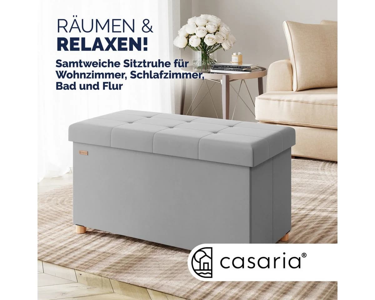Casaria Samt Sitzbank Grau Faltbar mit Holzfüßen