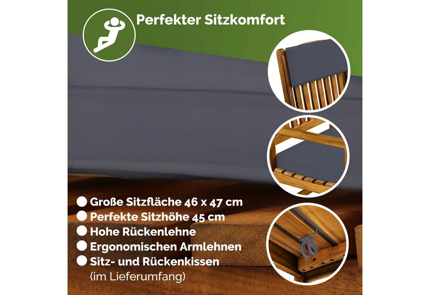 Casaria Schaukelstuhl Akazie Garten Balkon