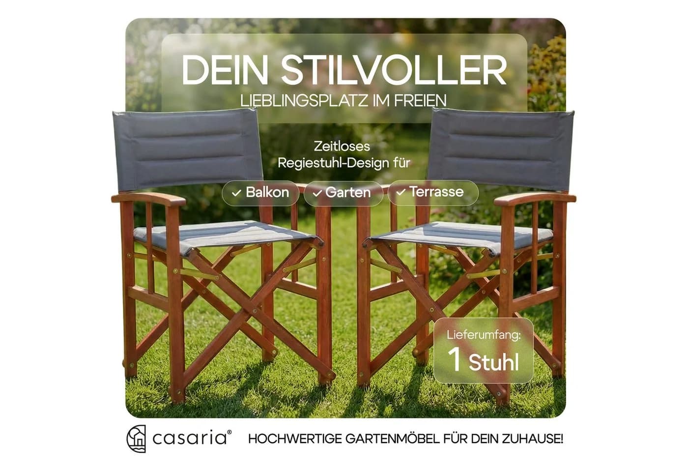 Casaria Regiestuhl Klappbar Gepolstert FSC® Eukalyptusholz Grau