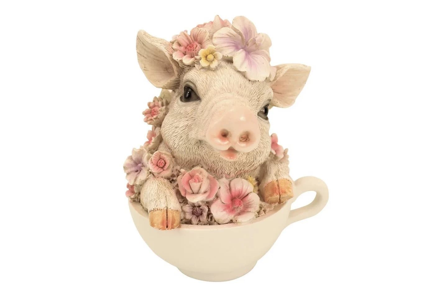 Online-Fuchs Gartenfigur Schwein mit Blumen Polyresin