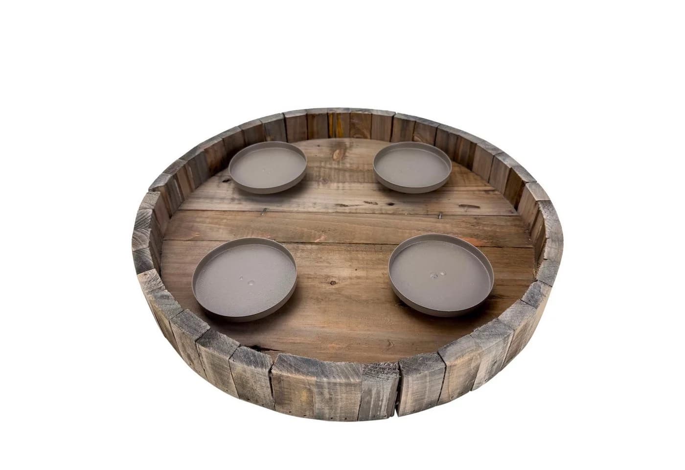 Online-Fuchs Adventskranz rund Holz mit schwarzen Metallhaltern
