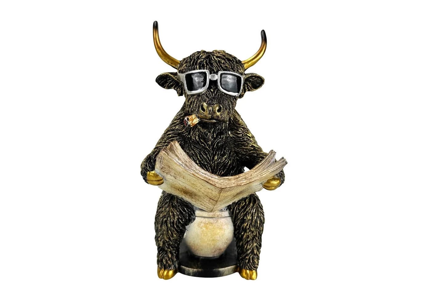 Online-Fuchs Highland Kuh Dekofigur Schwarz-Gold