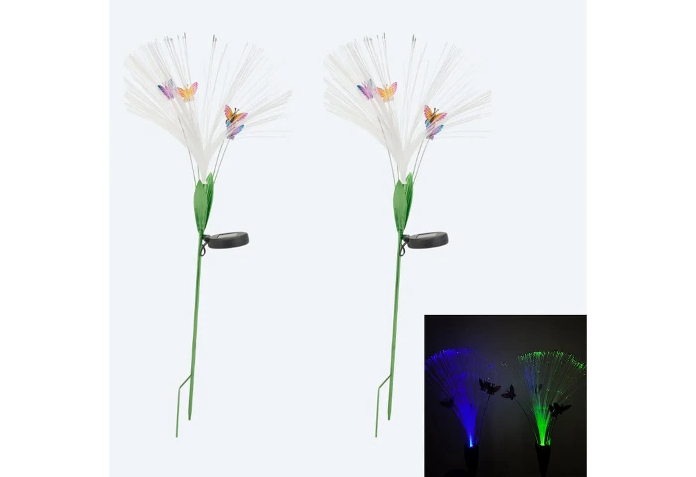 Online-Fuchs Solar-Gartenstecker 2er Set LED Schmetterlinge Metall Bunt