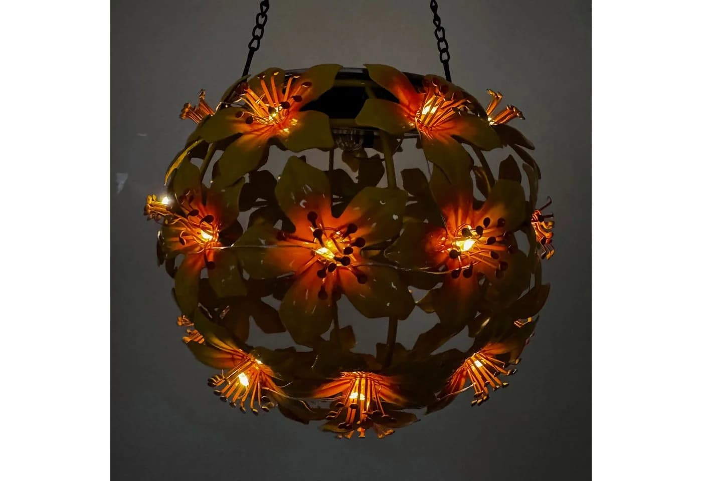 Online-Fuchs LED Gartenleuchte Hibiskusblüten Solarpanel Warmweiß
