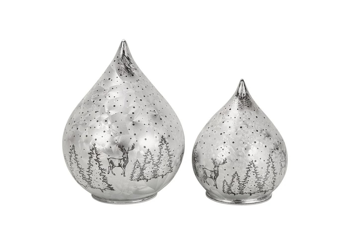 Online-Fuchs LED Dekolicht 2 Glastropfen Frosty-Stil Timer warmweiß