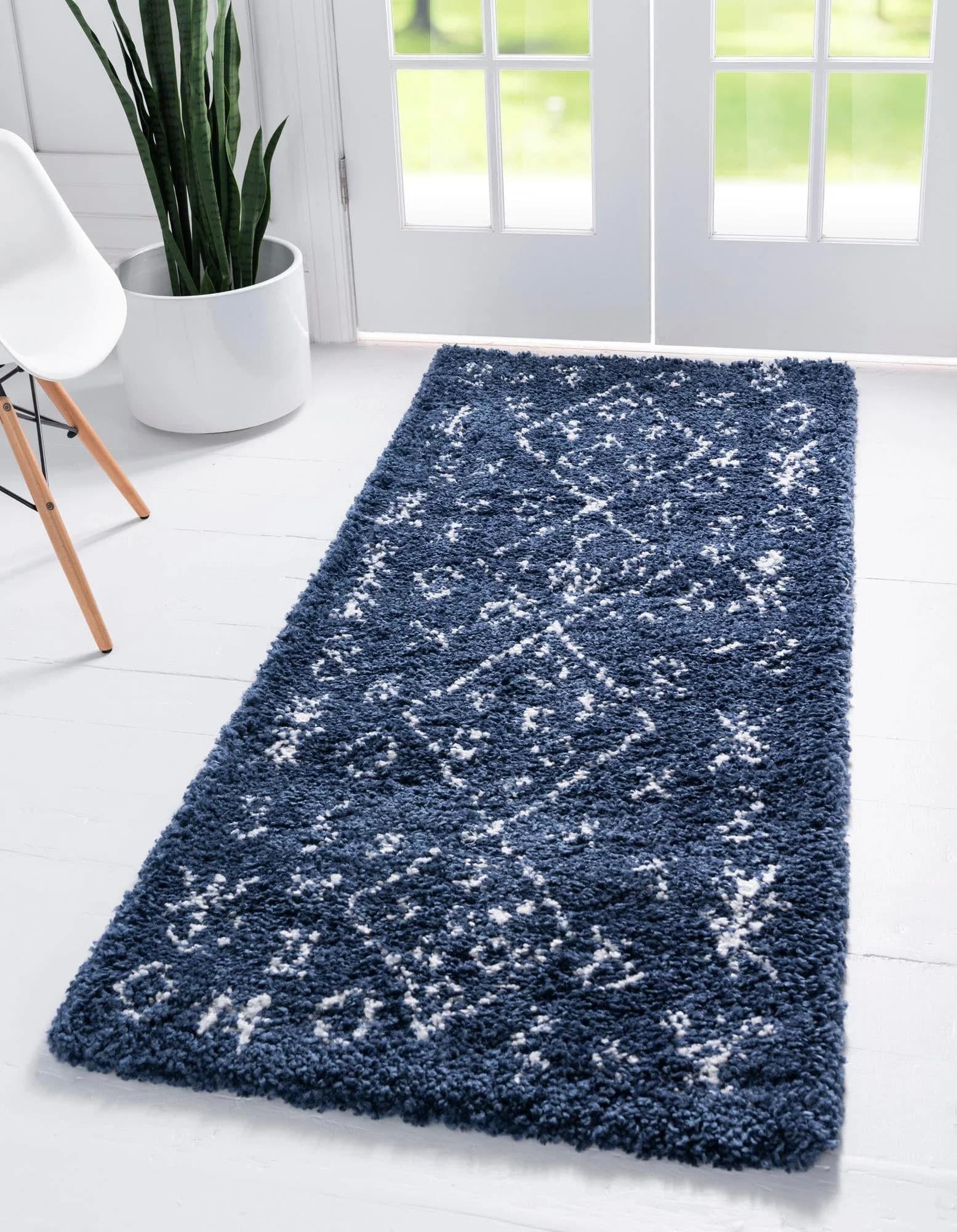 MyFlair Hochflor-Läufer Temara Shag Marineblau/Elfenbein Skandi Design