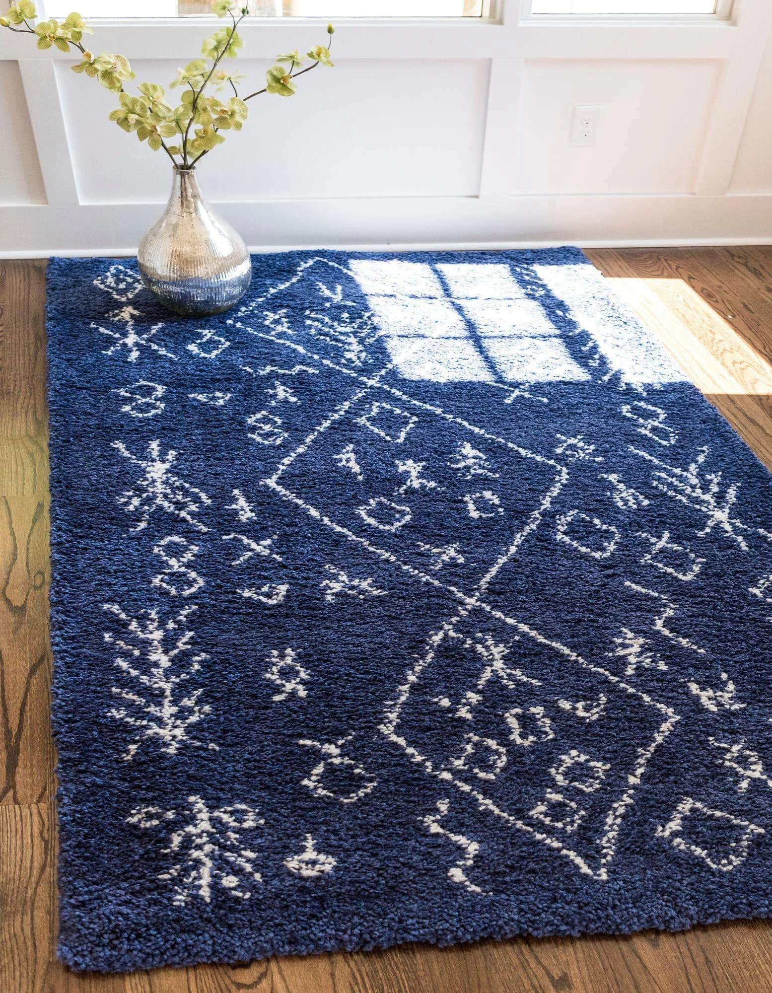 MyFlair Hochflor-Teppich Temara Shag Marineblau/Elfenbein Skandi Design