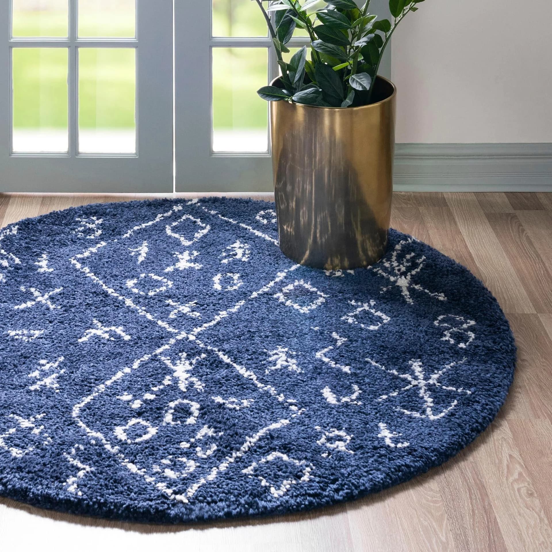 MyFlair Hochflor-Teppich Temara Shag Rund Marineblau Beige