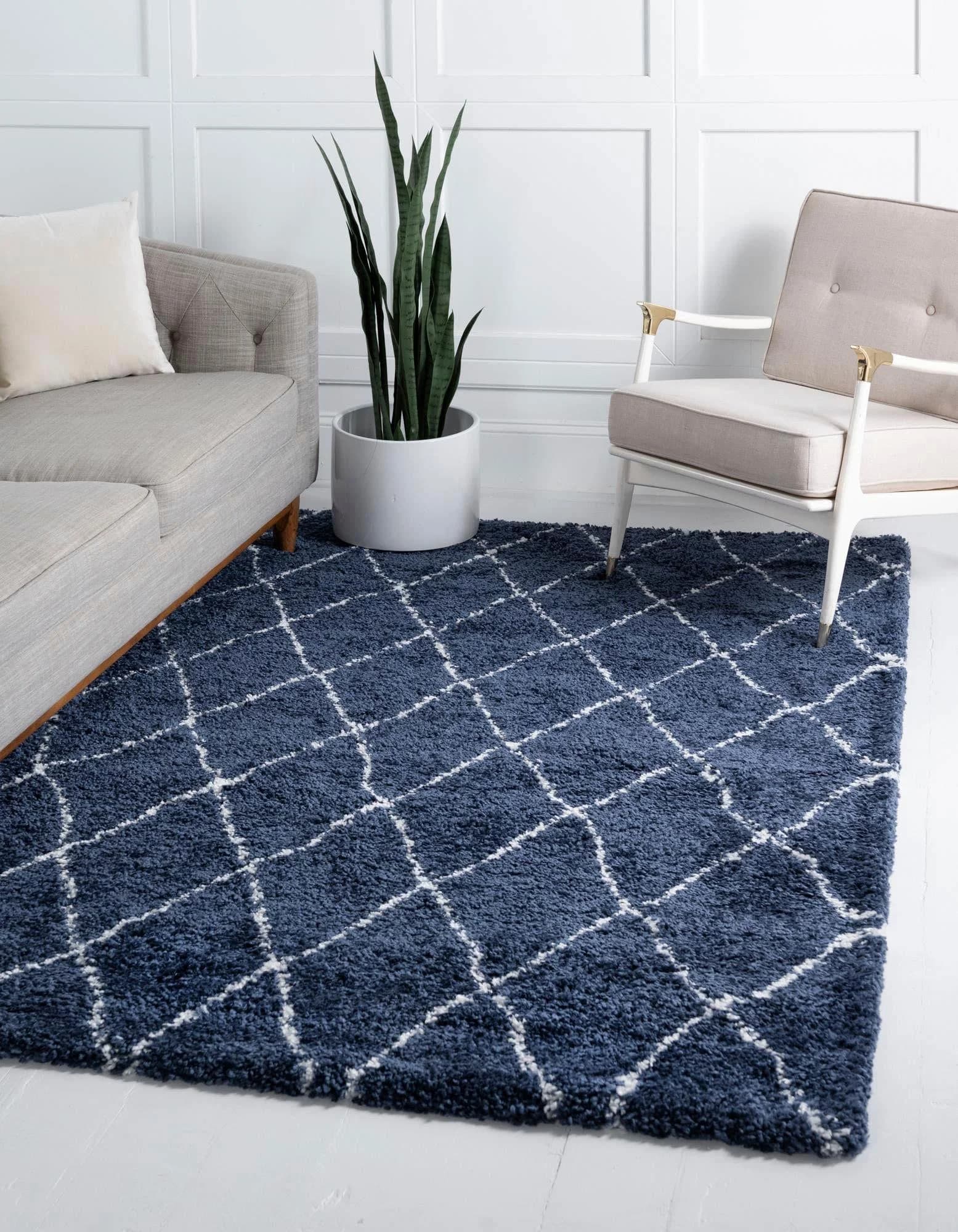 MyFlair Hochflor-Teppich Temara Shag Marineblau/Elfenbein
