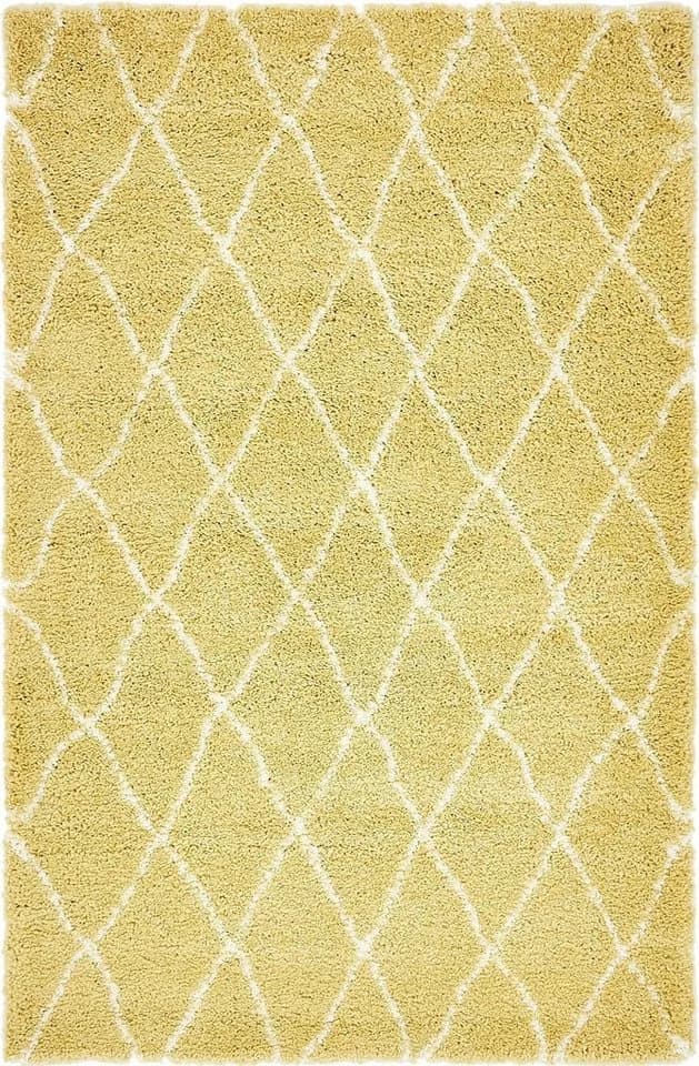 MyFlair Hochflor-Teppich Temara Shag Gelb/Elfenbein Rauten Design