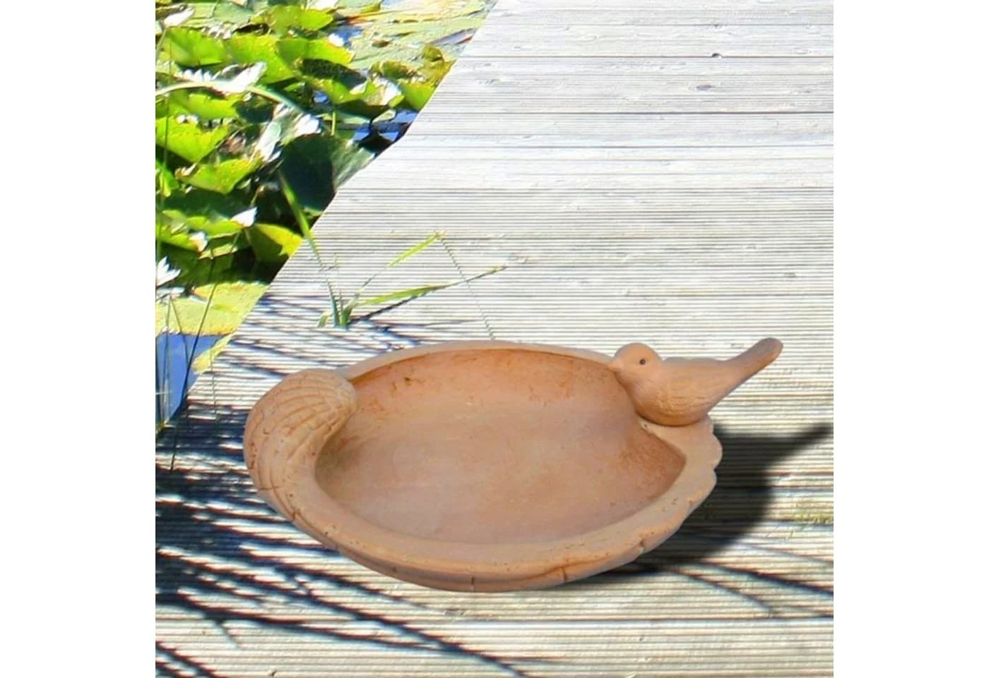 Home4Living Vogeltränke mit Spatzenfigur Terrakotta Keramik