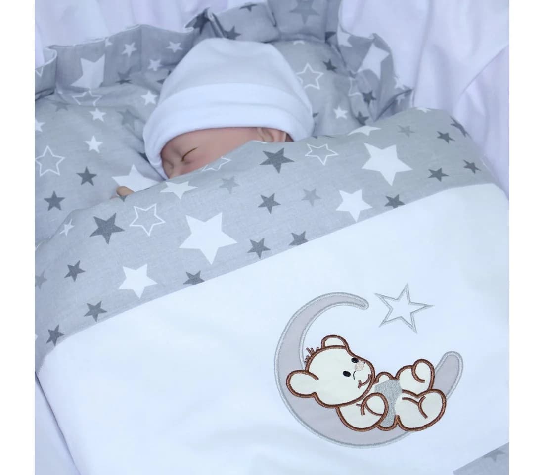 Primawela Kinderwagen-Bettwäsche-Set mit Decke & Kissen grau